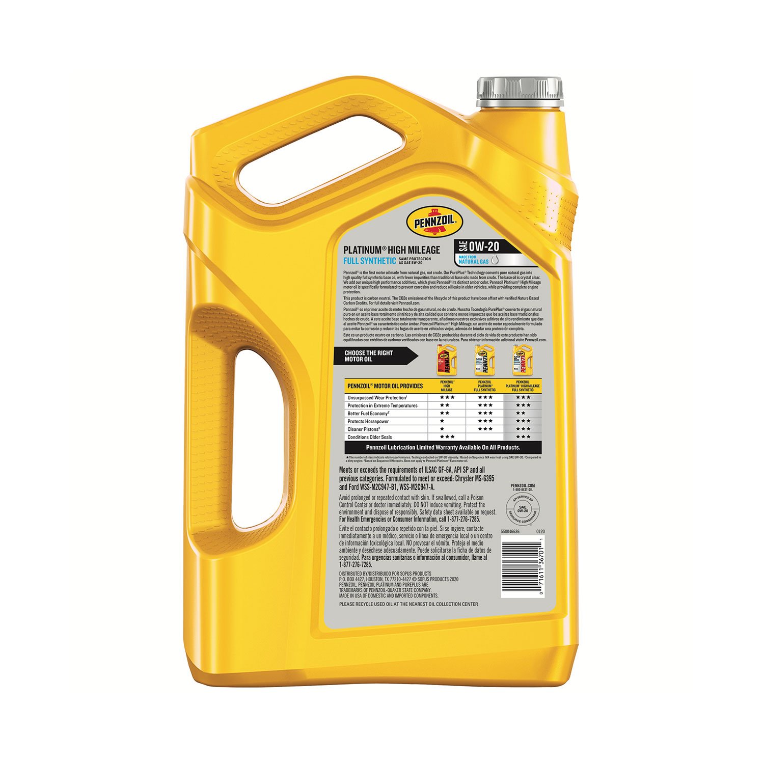 Pennzoil Platinum High Mileage Full Synthetic 0W-20 - Görsel 2
